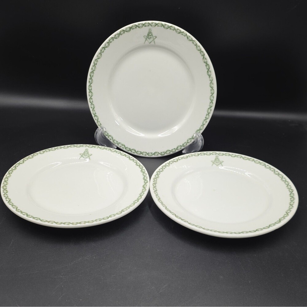 Warwick China Freemason Masonic Lodge Salad Plate 7" Green Floral Swag 1920-1930